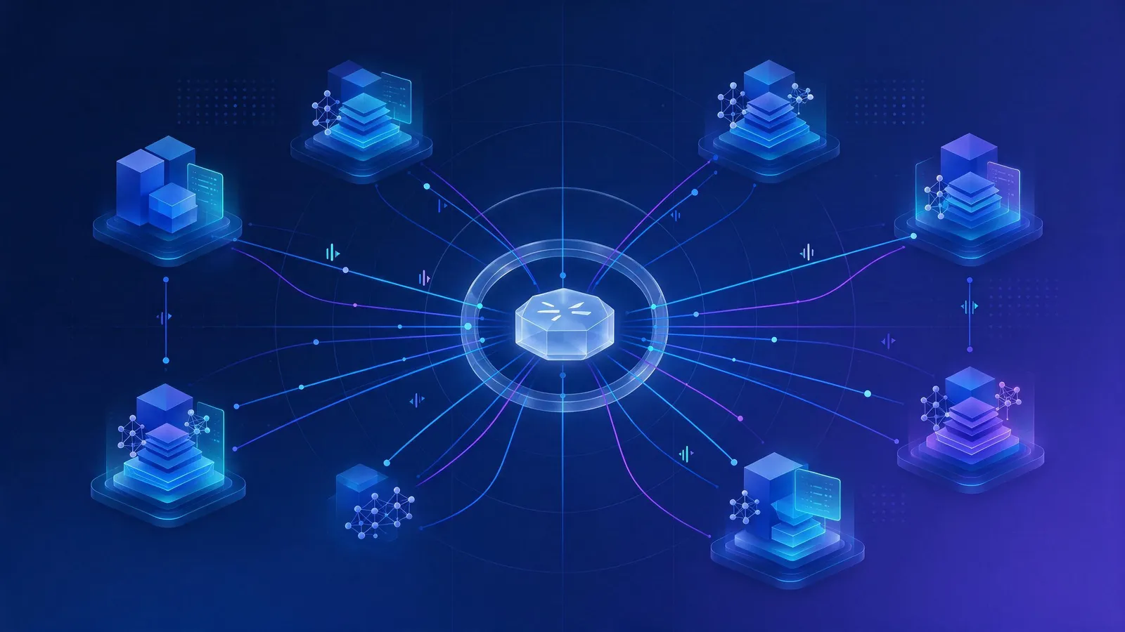 开发者通过一个 API 网关同时调用多个国产大模型的示意图